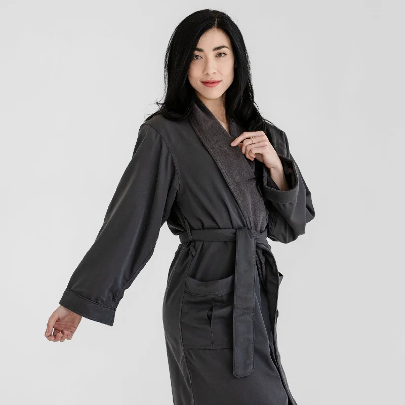 Men's robes with a suede finish​Classic Terry Cloth Spa Robe - Charcoal Grey