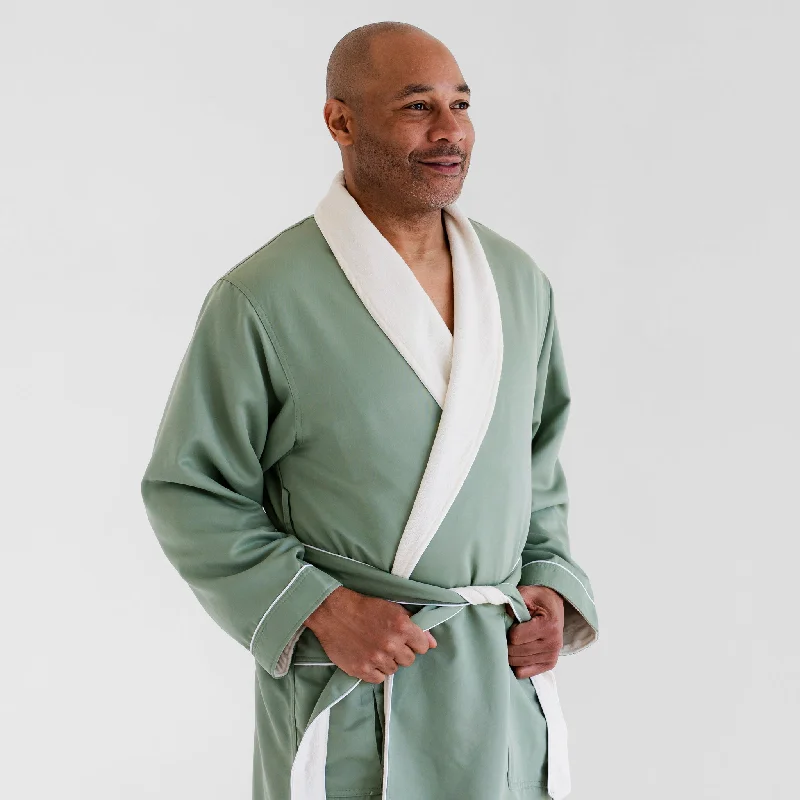 Men's cotton robes with a classic stripe patternClassic Terry Cloth Spa Robe - Eucalyptus Men's cotton robes with a classic stripe patternClassic Terry Cloth Spa Robe - Eucalyptus