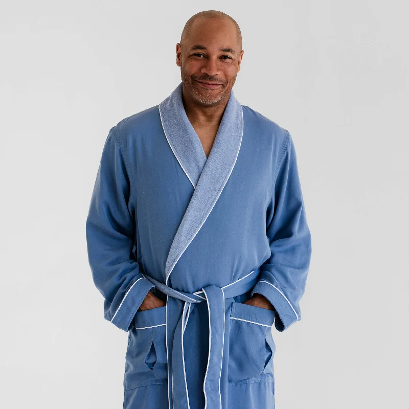 Men's robes with a cargo - style design​Classic Terry Cloth Spa Robe - Pacific Blue