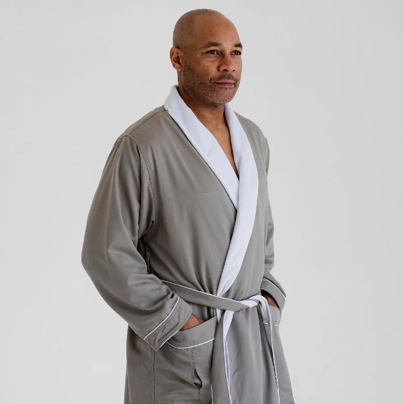 Men's robes with a quilted pattern​Classic Terry Cloth Spa Robe - Smoke
