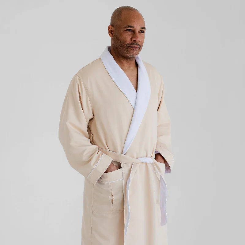 Men's robes with a monogrammed detail​Classic Terry Cloth Spa Robe - Stone/White