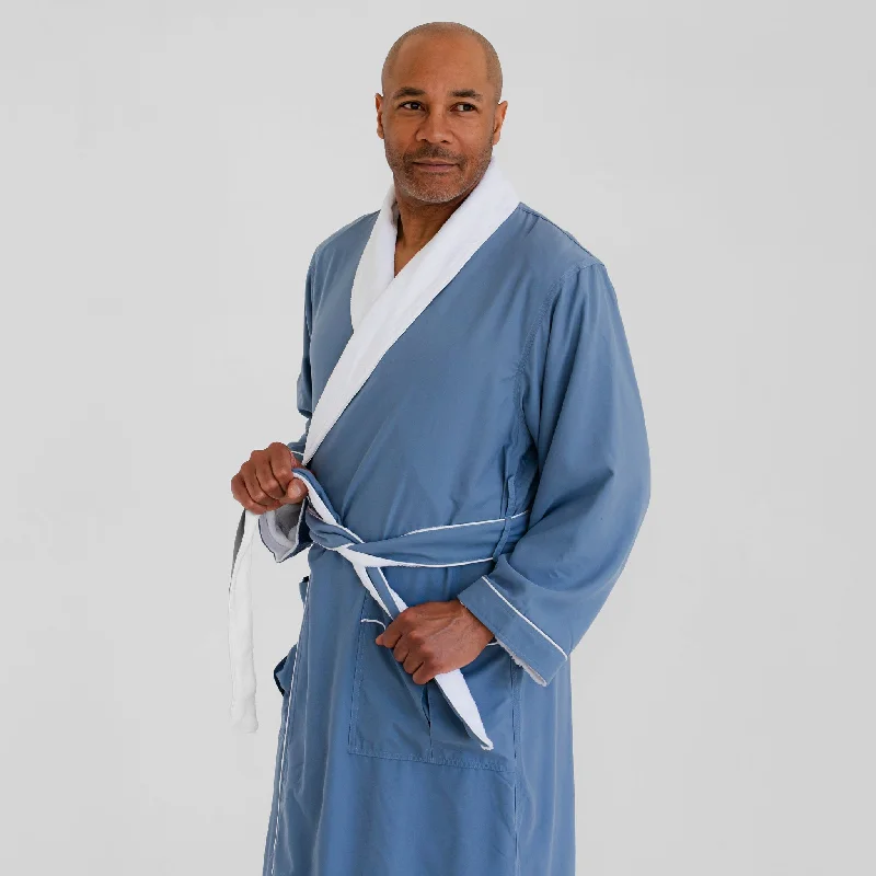 Men's robes with a snap - front closure​Deluxe Plush Spa Robe - Pacific Blue