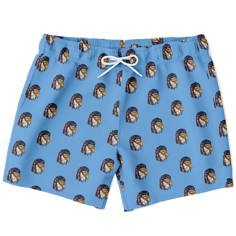 Men's Camouflage Print Swim Shorts for a Military - Inspired Beach or Surfing StyleEagle Mullet USA Swim Trunks - Blue Men's Camouflage Print Swim Shorts for a Military - Inspired Beach or Surfing StyleEagle Mullet USA Swim Trunks - Blue