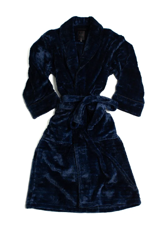 Men's robes with a monogrammed detail​Heather Square Robe in Navy