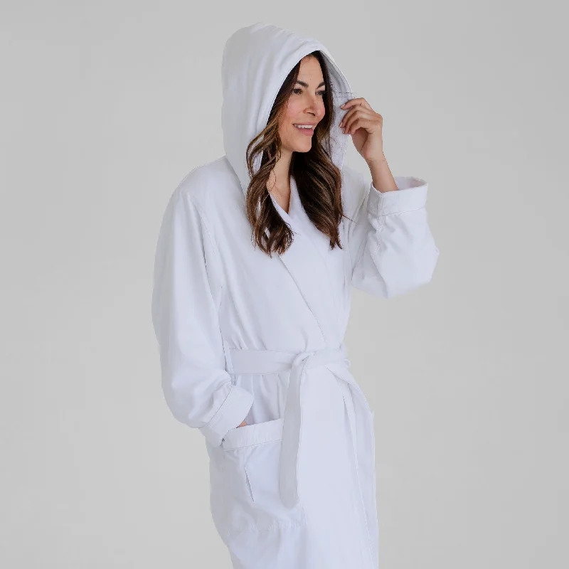 Men's robes with a padded body​Hooded Plush Spa Robe - White