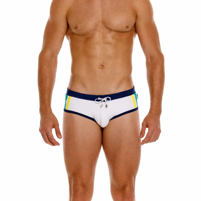 Men's Printed Floral Pattern Swim Shorts in Bright Colors for a Tropical Vacation LookJOR Canarias swim brief white Men's Printed Floral Pattern Swim Shorts in Bright Colors for a Tropical Vacation LookJOR Canarias swim brief white
