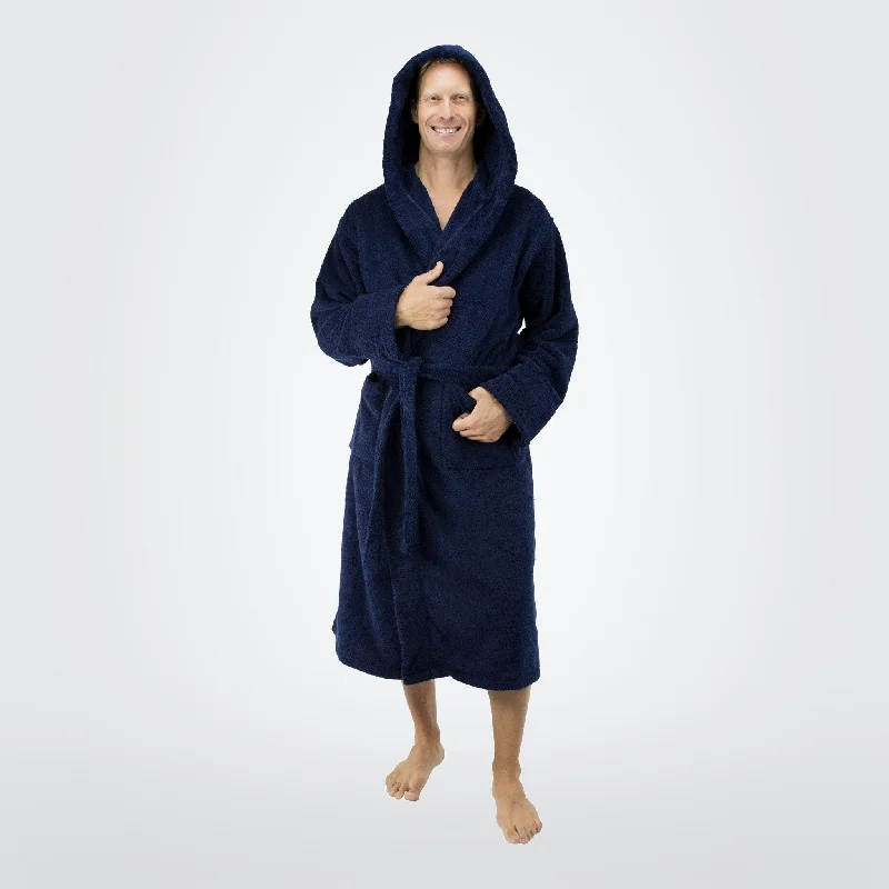 Men's robes with a hooded drawstring​Men's 20 oz. Deluxe Turkish Cotton Hooded Bathrobe