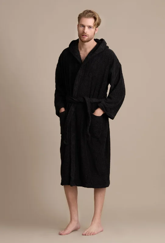 Men's robes with multiple pockets for convenienceMen's Hooded Robe, Cotton Terry Hooded Spa Black Bathrobe Men's robes with multiple pockets for convenienceMen's Hooded Robe, Cotton Terry Hooded Spa Black Bathrobe