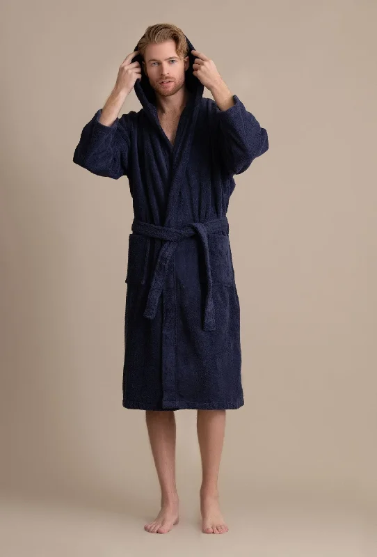 Men's fleece - lined robes for extra warmth in winterMen's Hooded Robe, Cotton Terry Hooded Spa Navy Bathrobe Men's fleece - lined robes for extra warmth in winterMen's Hooded Robe, Cotton Terry Hooded Spa Navy Bathrobe