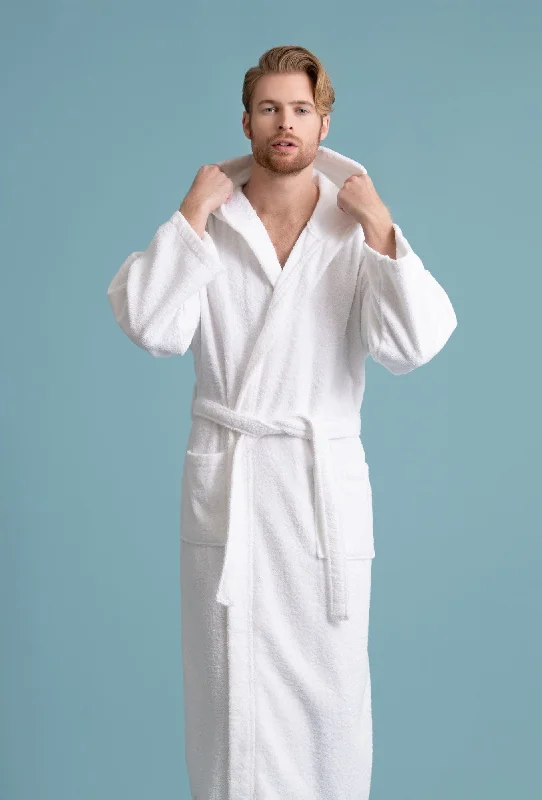 Men's robes with a thermal - fleece liningMen's Hooded Robe, Cotton Terry Hooded Spa White Bathrobe Men's robes with a thermal - fleece liningMen's Hooded Robe, Cotton Terry Hooded Spa White Bathrobe