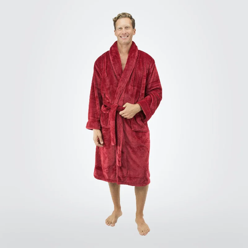 Men's robes with a ribbed cuffs and hem​Men's Tahoe Shawl Collar Microfleece Bathrobe