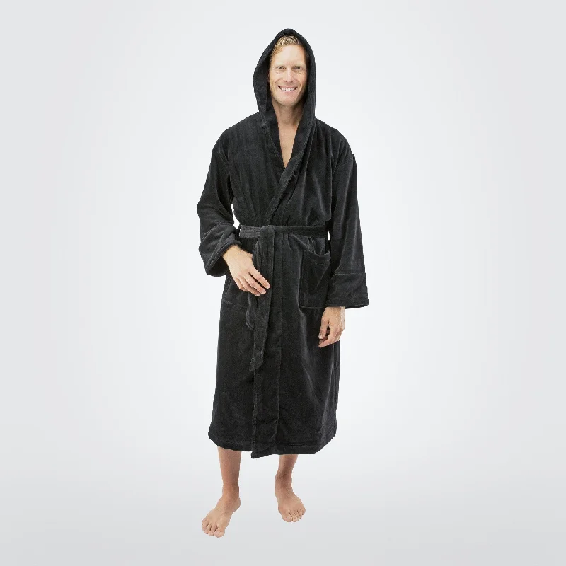 Men's robes with a suede finish​Men's Terry Velour Hooded Bathrobe