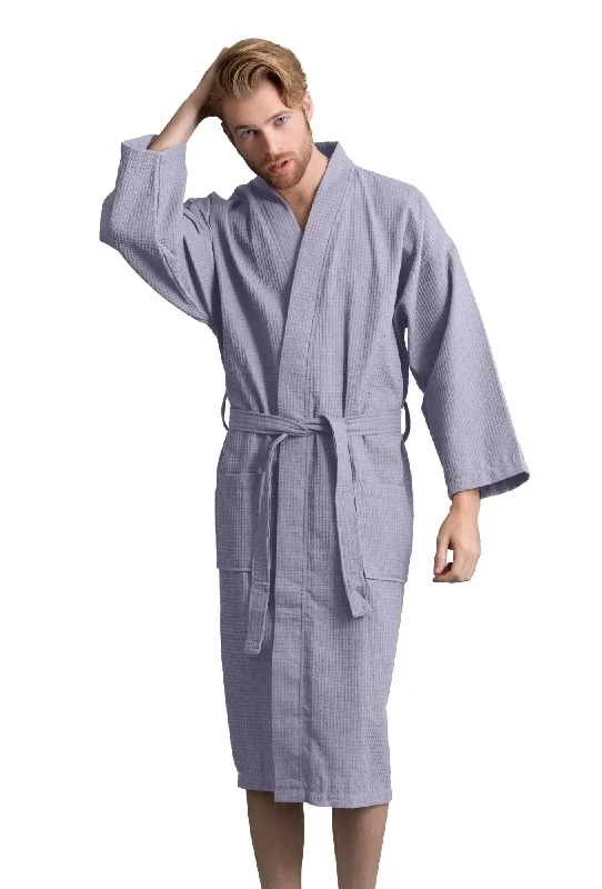 Men's robes with a mesh lining for breathability​Men's Waffle Kimono Gray Robe