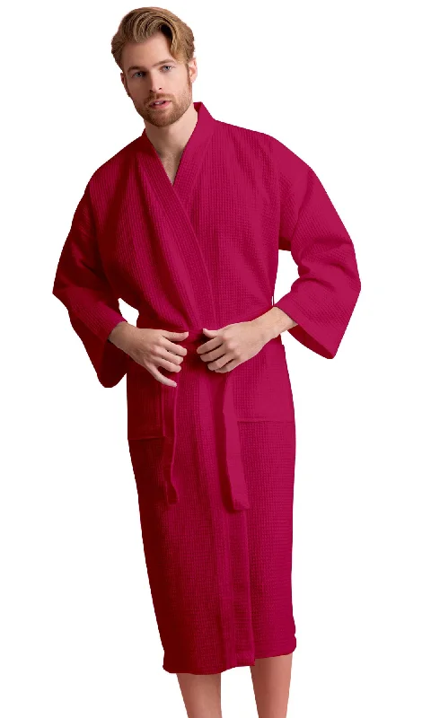 Men's satin robes with a smooth and shiny finish​Men's Waffle Kimono Wine Red Robe