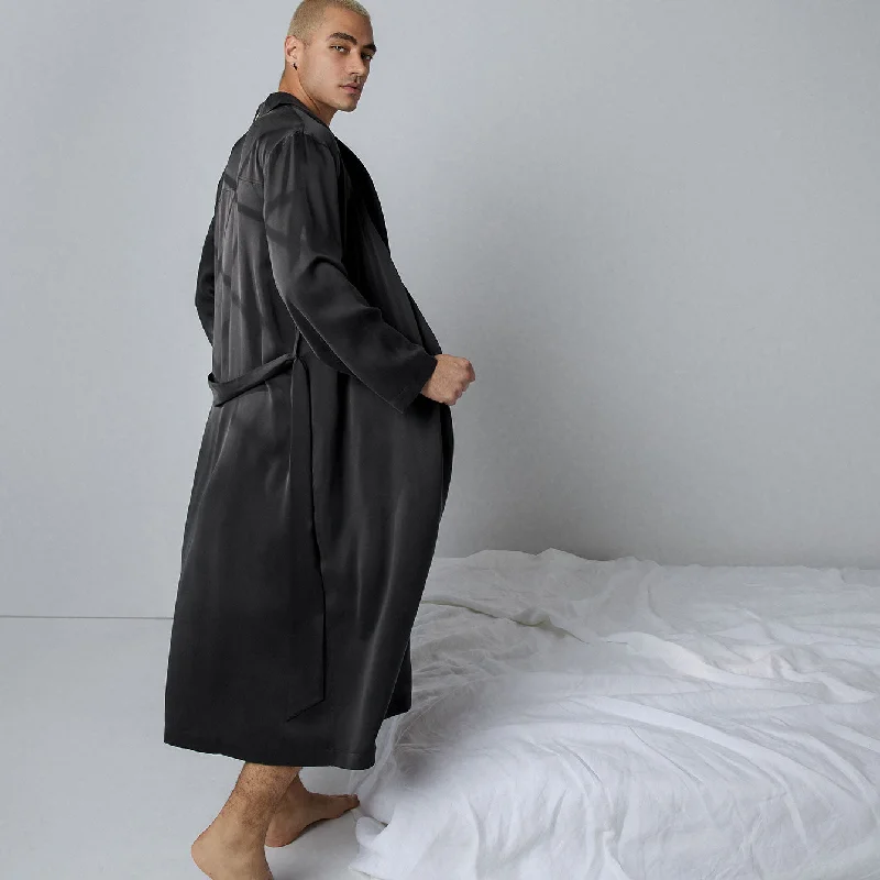 Men's bathrobes with a detachable hood​Men's Washable Silk Robe