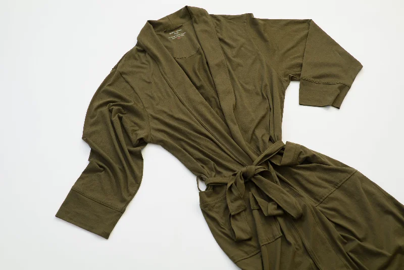 Men's kimono - style robes with a traditional design​100% Peruvian Pima Cotton Olive Robe
