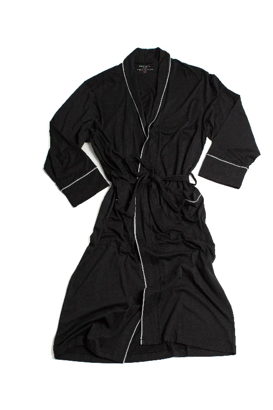 Men's cotton robes with a classic stripe pattern​100% Peruvian Pima Cotton Black Robe