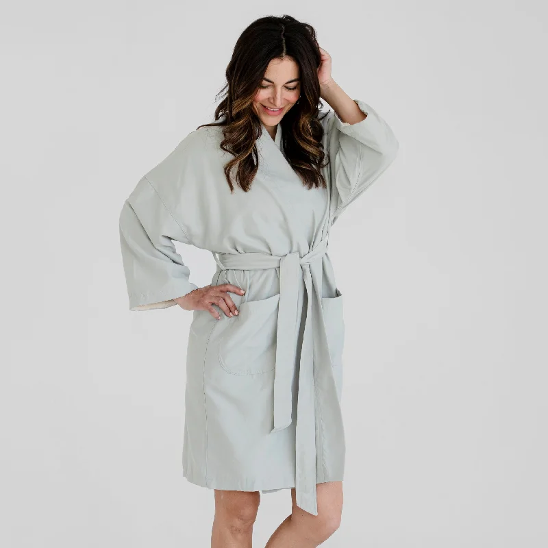 Men's bathrobes with a detachable hood​Kimono Plush Spa Robe - Sage/Ivory