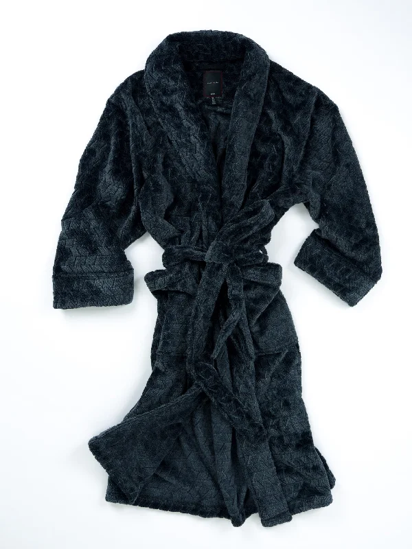 Men's robes with a quilted pattern​Plush Tiled Heather Jacquard Robe - Charcoal