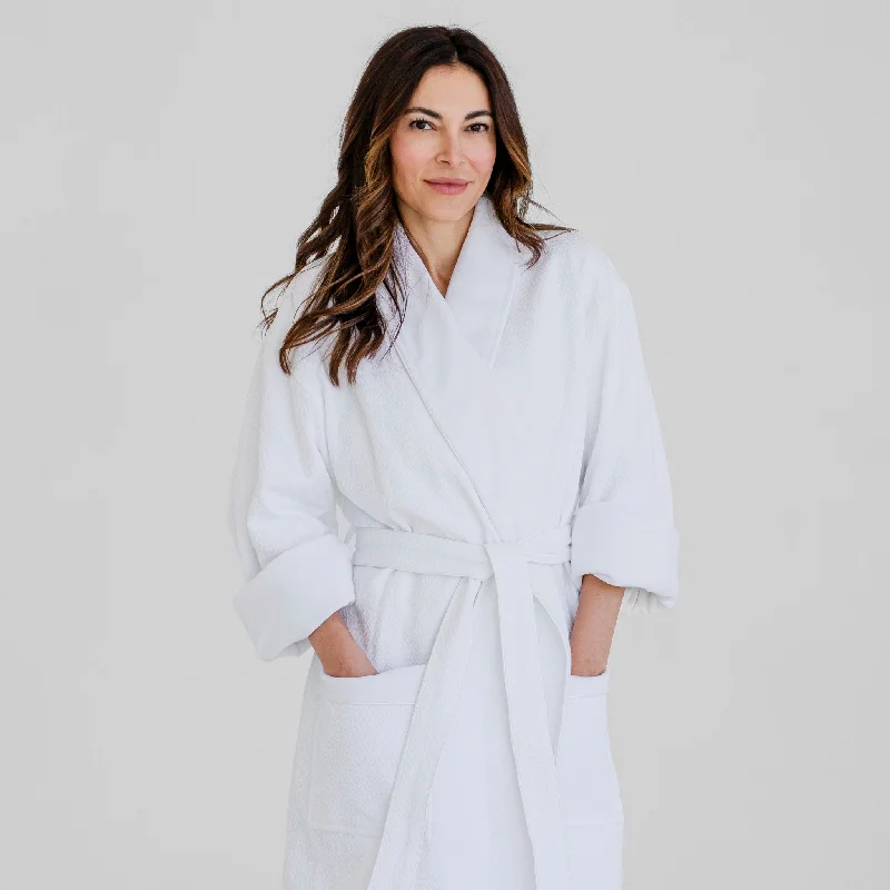 Men's robes with a button - front closureResort Waffle & Terry Cloth Spa Robe - White Men's robes with a button - front closureResort Waffle & Terry Cloth Spa Robe - White