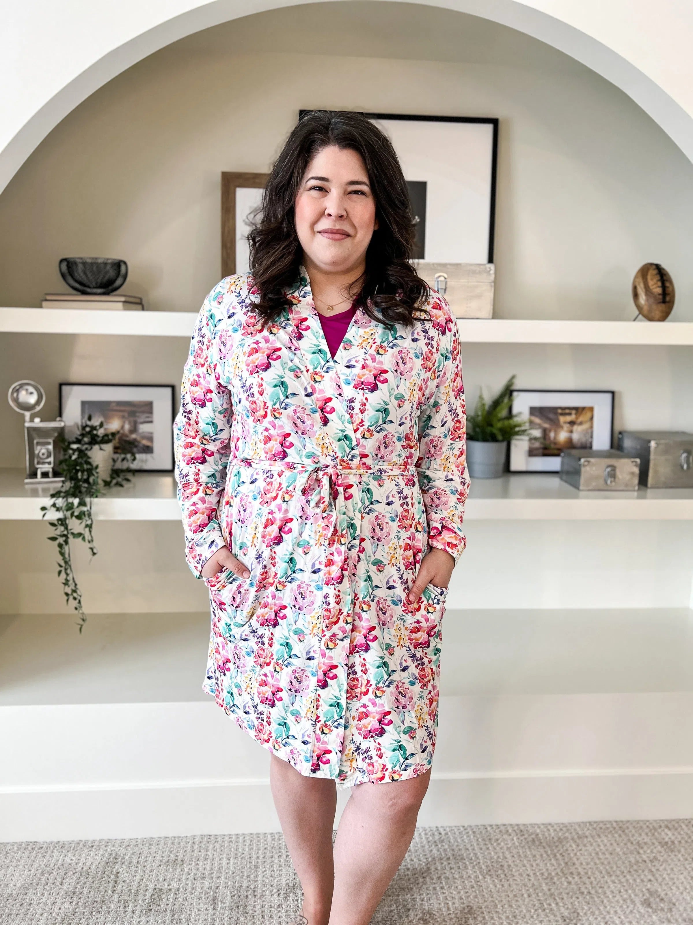 Men's robes with a ribbed cuffs and hem​Short Bamboo Robe | Spring Blooms