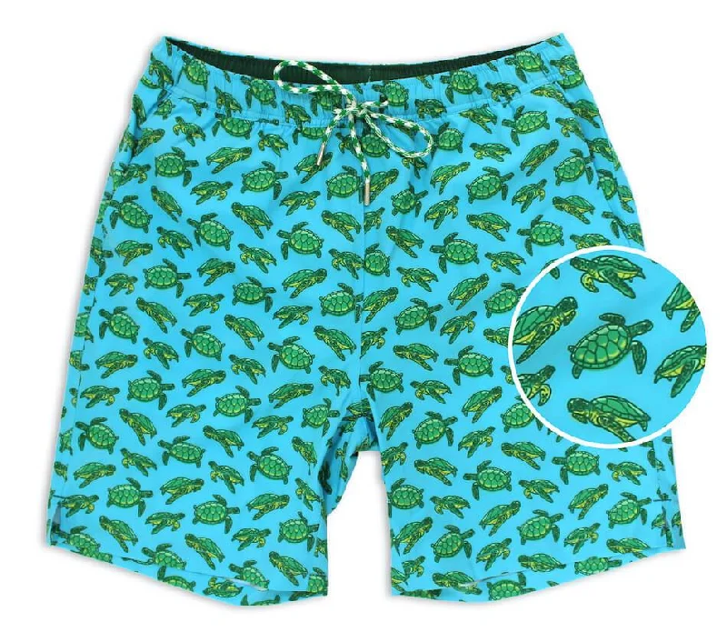 Men's Swim Shorts with Built - in Sunscreen Fabric for Added Sun ProtectionTurtle Tour: Swim Trunks - Turquoise Men's Swim Shorts with Built - in Sunscreen Fabric for Added Sun ProtectionTurtle Tour: Swim Trunks - Turquoise