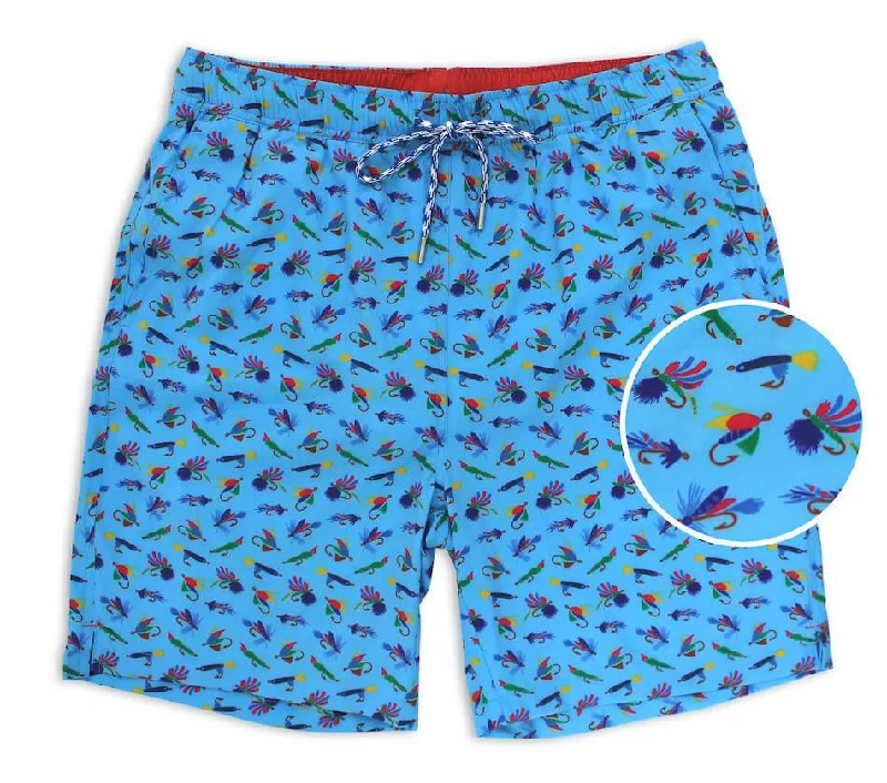 Men's Swim Shorts with Built - in Sunscreen Fabric for Added Sun ProtectionLet It Fly: Swim Trunks - Light Blue Men's Swim Shorts with Built - in Sunscreen Fabric for Added Sun ProtectionLet It Fly: Swim Trunks - Light Blue