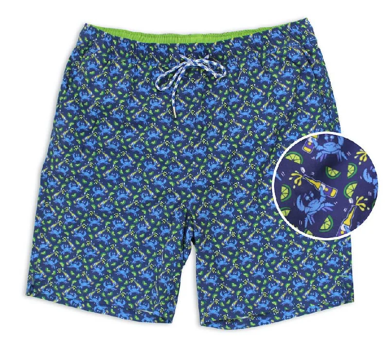 Men's Swim Shorts with Zippered Pockets to Securely Hold ValuablesDrunken Crab: Swim Trunks - Navy
