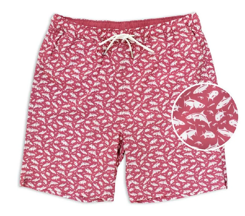 Men's Printed Floral Pattern Swim Shorts in Bright Colors for a Tropical Vacation LookGrand Slam: Swim Trunks - Coral Men's Printed Floral Pattern Swim Shorts in Bright Colors for a Tropical Vacation LookGrand Slam: Swim Trunks - Coral