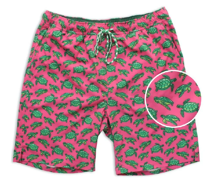 Men's Swim Shorts with Built - in Sunscreen Fabric for Added Sun ProtectionTurtle Tour: Swim Trunks - Coral Men's Swim Shorts with Built - in Sunscreen Fabric for Added Sun ProtectionTurtle Tour: Swim Trunks - Coral