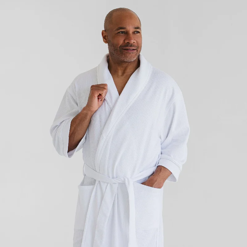 Men's lightweight linen robes for summer comfortSoft & Elegant Waffle Spa Robe - White Men's lightweight linen robes for summer comfortSoft & Elegant Waffle Spa Robe - White