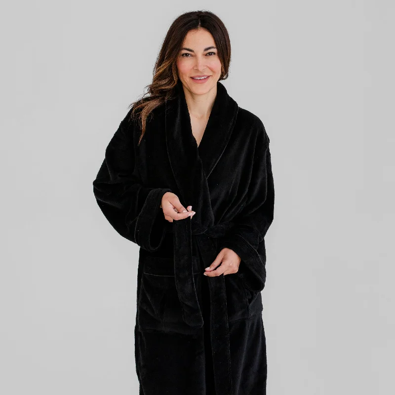 Men's spa robes with a terry - cloth interior​Supreme Fleece Plush Spa Robe - Black