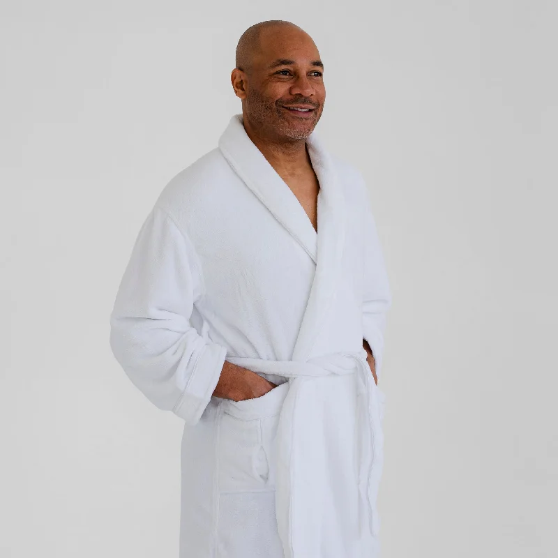 Men's robes with a thermal - fleece lining​Supreme Fleece Plush Spa Robe - White