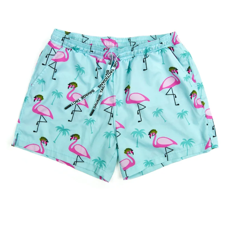 Men's Swim Shorts with Padded Seats for Added Comfort during Long Beach DaysSwim Trunks - Flamingo Team Six Men's Swim Shorts with Padded Seats for Added Comfort during Long Beach DaysSwim Trunks - Flamingo Team Six