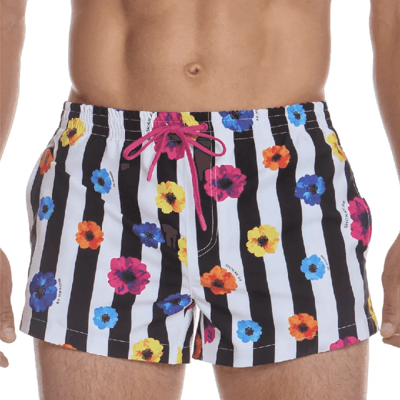 Men's Swim Shorts with Custom - Printed Graphics for a Personalized and Unique StyleSwim Trunks Flowers Stripes Men's Swim Shorts with Custom - Printed Graphics for a Personalized and Unique StyleSwim Trunks Flowers Stripes