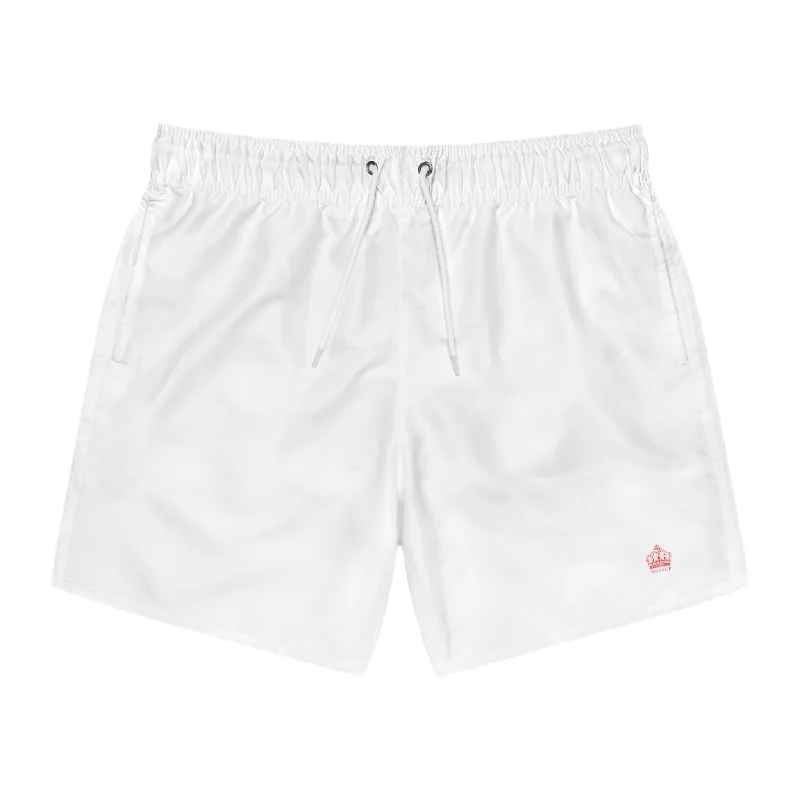 Men's Swim Shorts with Zippered Pockets to Securely Hold ValuablesSwim Trunks - White Men's Swim Shorts with Zippered Pockets to Securely Hold ValuablesSwim Trunks - White
