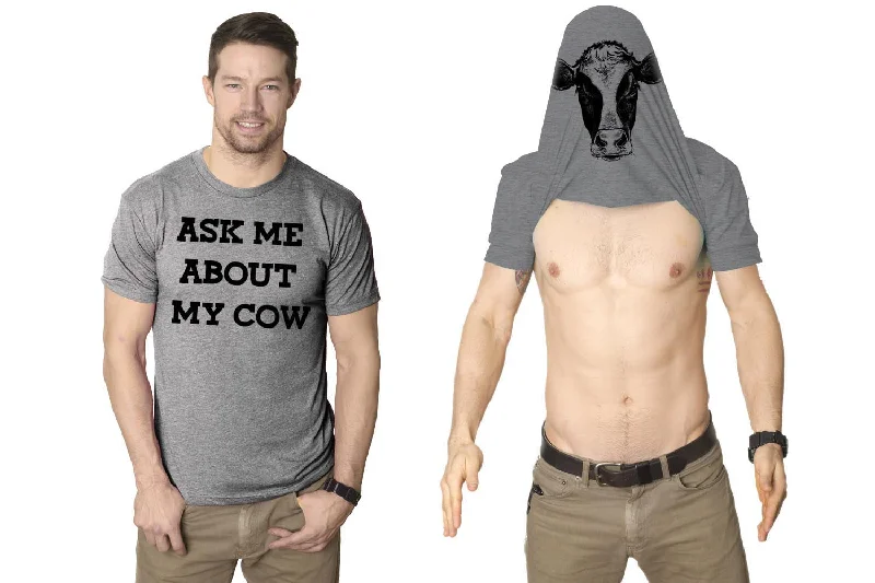 Men's mock - neck t - shirts with a modern and sleek styleAsk Me About My Cow Flip Men's T Shirt Men's mock - neck t - shirts with a modern and sleek styleAsk Me About My Cow Flip Men's T Shirt