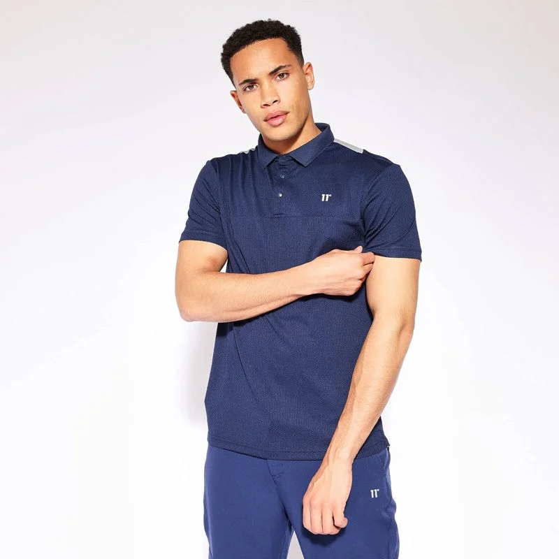 Men's jacquard woven polo shirts with intricate designsBack Graphic Pique Polo - True Navy / Golf Grey