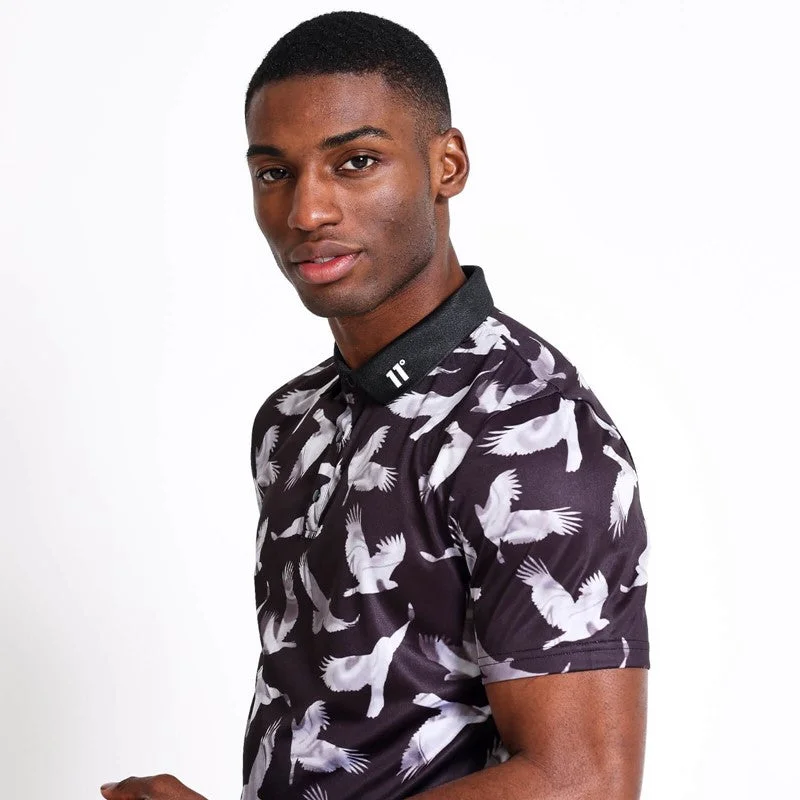 Men's antimicrobial polo shirts for odor - free daily wearBird Print Golf Polo - Black