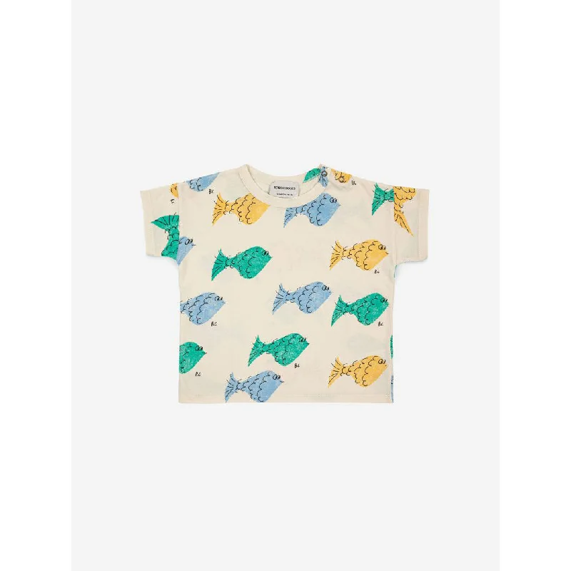 Men's short - sleeve linen t - shirts for summer beach outingsBobo Choses Multicolor Fish All Over T-Shirt Men's short - sleeve linen t - shirts for summer beach outingsBobo Choses Multicolor Fish All Over T-Shirt