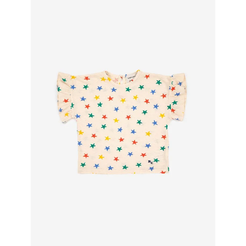 Men's long - sleeve henley t - shirts with button - down placketsBobo Choses Multicolor Stars All Over Ruffle T-Shirt Men's long - sleeve henley t - shirts with button - down placketsBobo Choses Multicolor Stars All Over Ruffle T-Shirt