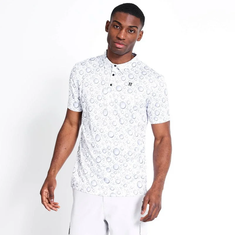 Men's slim fit short sleeve polo shirts with contrast collarsBubble Print Golf Polo - White