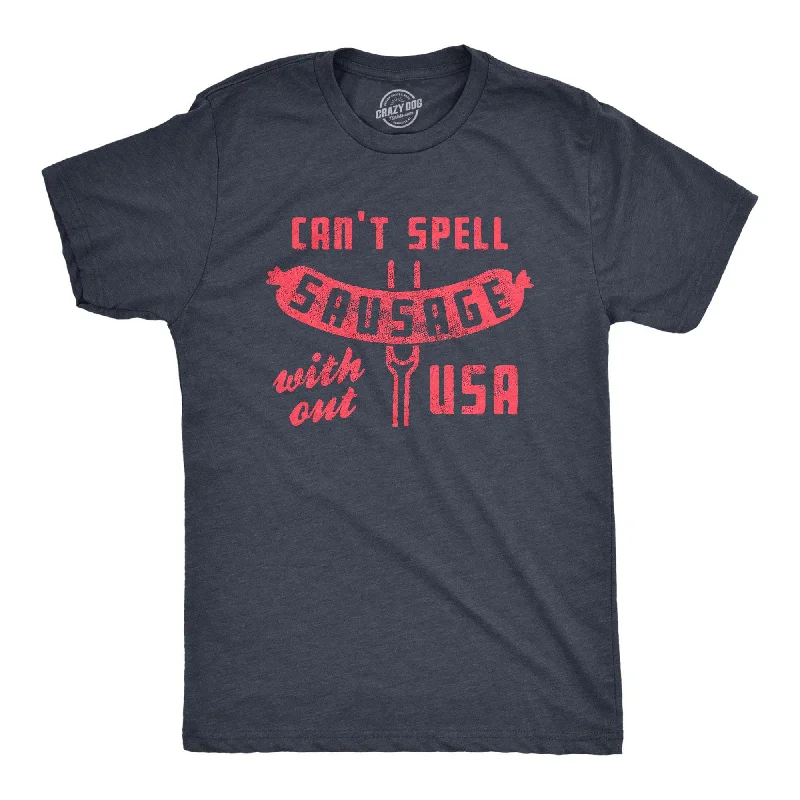 Men's mock - neck t - shirts with a modern and sleek styleCan't Spell Sausage Without USA Men's T Shirt Men's mock - neck t - shirts with a modern and sleek styleCan't Spell Sausage Without USA Men's T Shirt