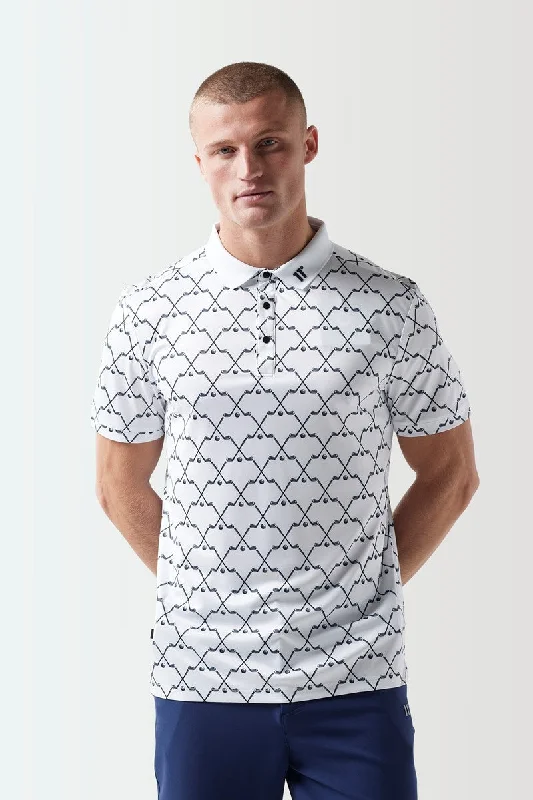 Men's luxury cashmere blend polo shirts in solid colorsClub Print Polo - White / Black