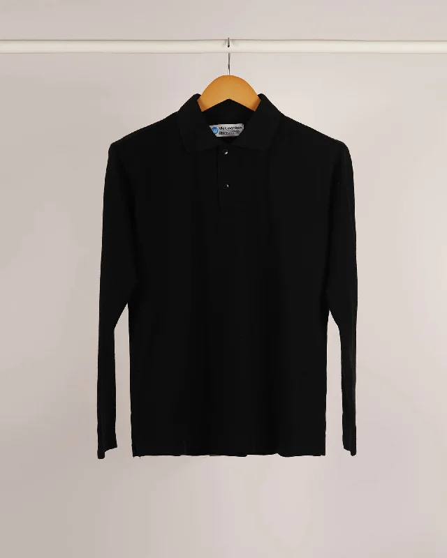 Men's stretchable athletic polo shirts for fitness workoutsFull Sleeves Polo: Black