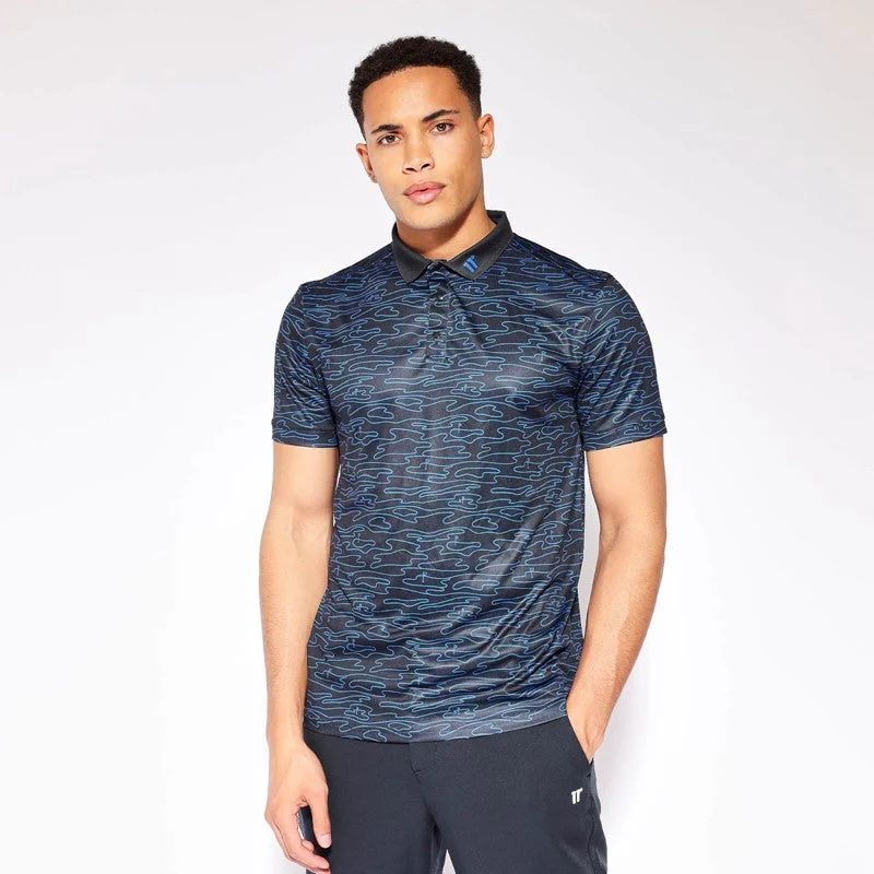Men's UV - protected polo shirts for outdoor gardeningGolf Contour Print Polo - Black / Surf Blue