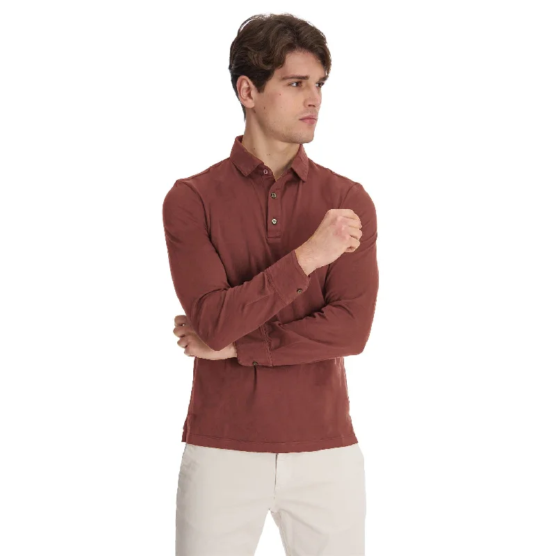 Men's antimicrobial polo shirts for odor - free daily wearLIGHT BROWN LONG SLEEVE POLO