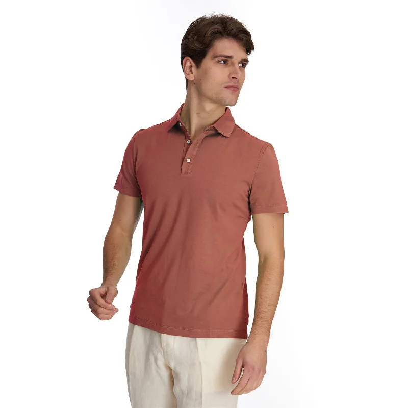 Men's formal - style silk blend polo shirts for special occasionsLIGHT BROWN SHORT SLEEVE POLO