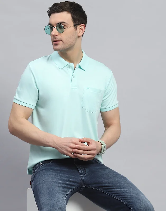 Men's jacquard woven polo shirts with intricate designsMen Blue Solid Polo Collar Half Sleeve T-Shirt