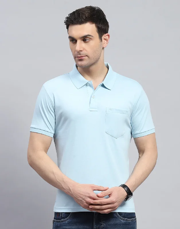 Men's UV - protected polo shirts for outdoor gardeningMen Blue Solid Polo Collar Half Sleeve T-Shirt